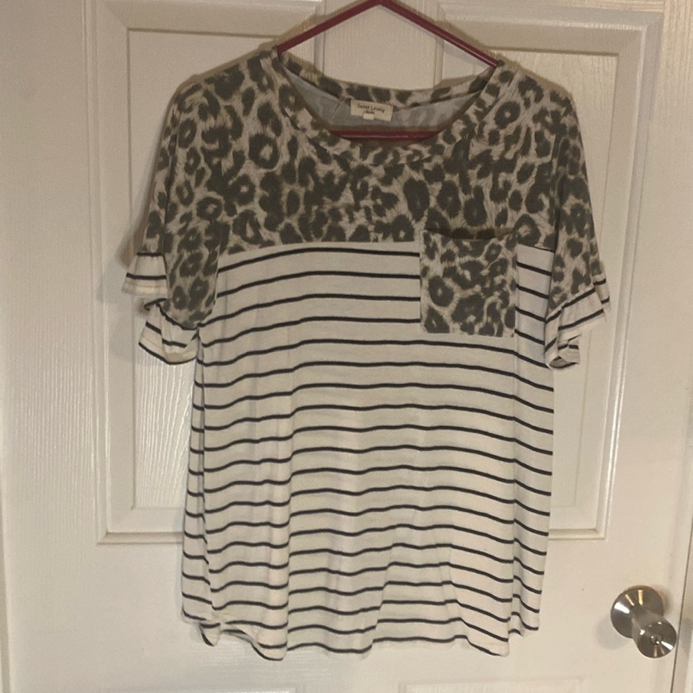 Sweet Lovely by Jen Boutique Top Large Stripes and Animal print.